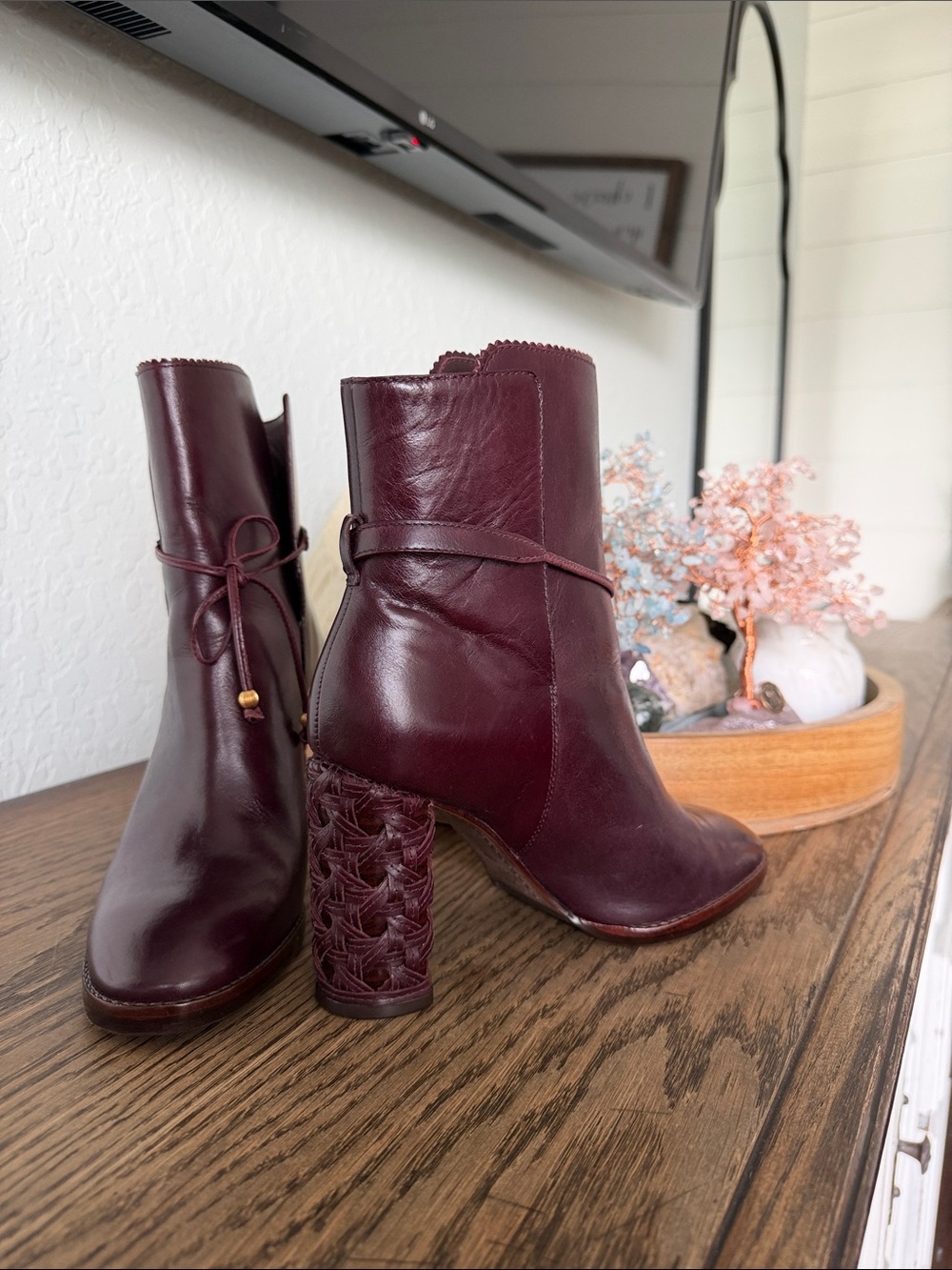 Tory Burch Leather Ankle Boots with Braided Block Heel